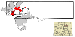 Adams County Colorado Incorporated and Unincorporated areas Commerce City Highlighted